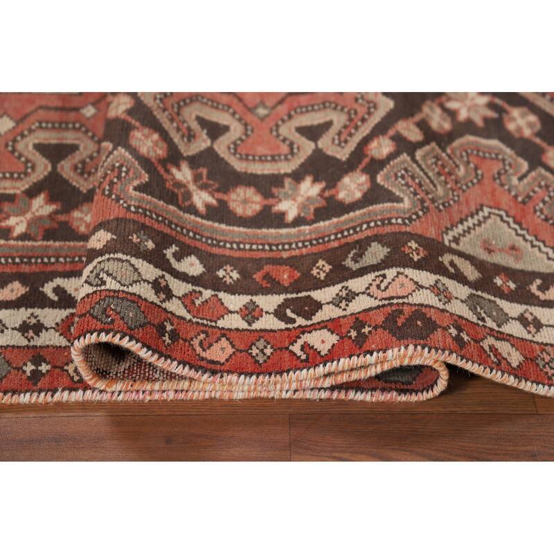 Geometric Orange Hamedan Vintage Runner Rug Handmade Wool Carpet - 3'6" x 10'1"