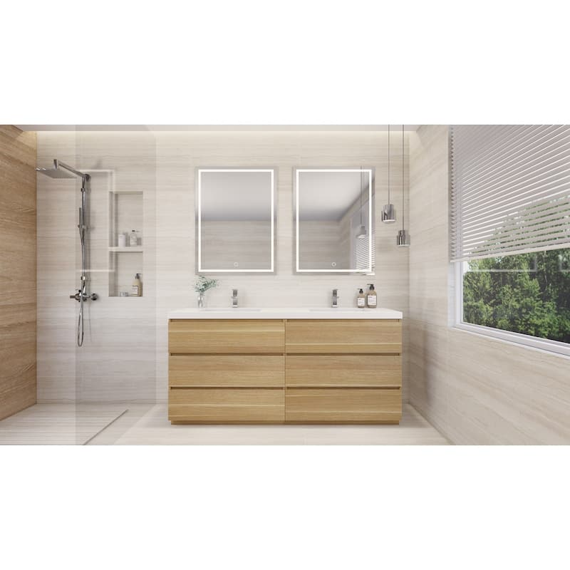 Angeles 72" freestanding bath vanity with dual basin reinforced acrylic top - 72 - White Oak