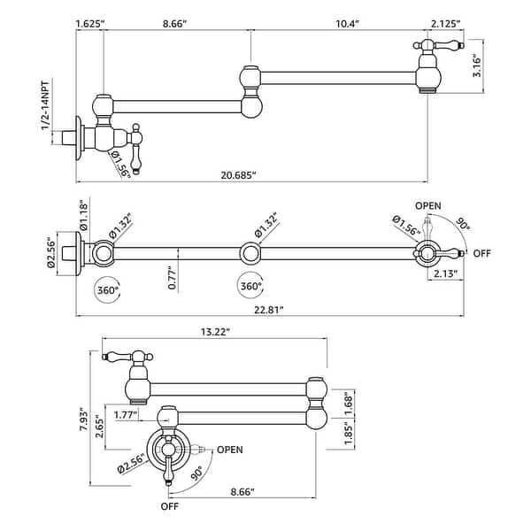 Proox Pot Filler Faucet Wallmount Commercial Kitchen Folding Faucet