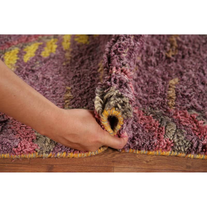 Purple Plush Moroccan Oriental Area Rug Handmade Wool Carpet - 9'0" x 12'8"