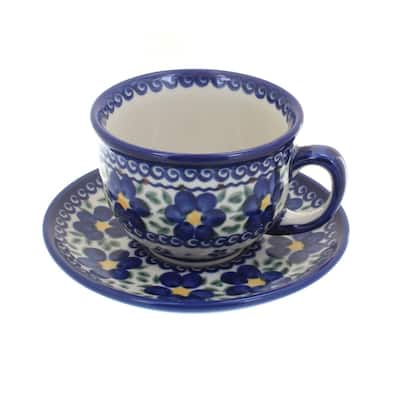 Blue Rose Polish Pottery 33 Vena Cup & Saucer