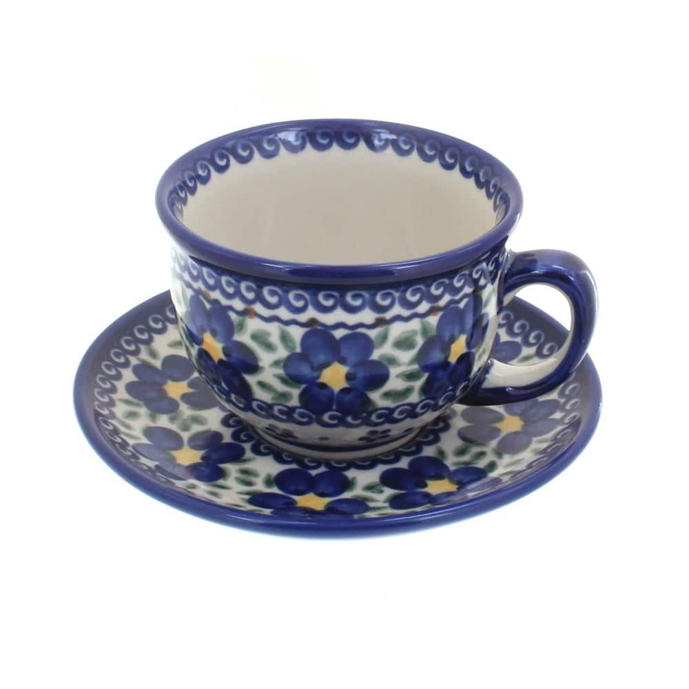 Blue Rose Polish Pottery 33 Vena Cup & Saucer