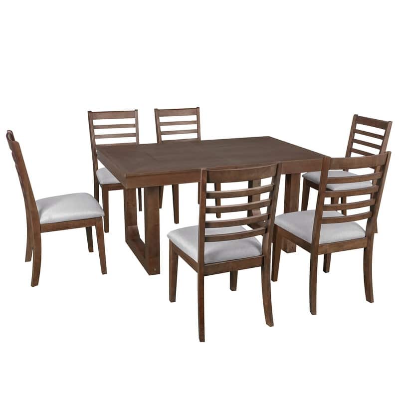 7-Piece Expandable Dining Set – Farmhouse-Style Extendable Table & 6 Upholstered Chairs, Rustic Wood Kitchen Table .
