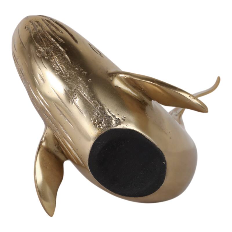 Metal Sculpture Whale Ocean-Inspired Decorative Figurine - 11" Gold - 8" x 7" x 11"