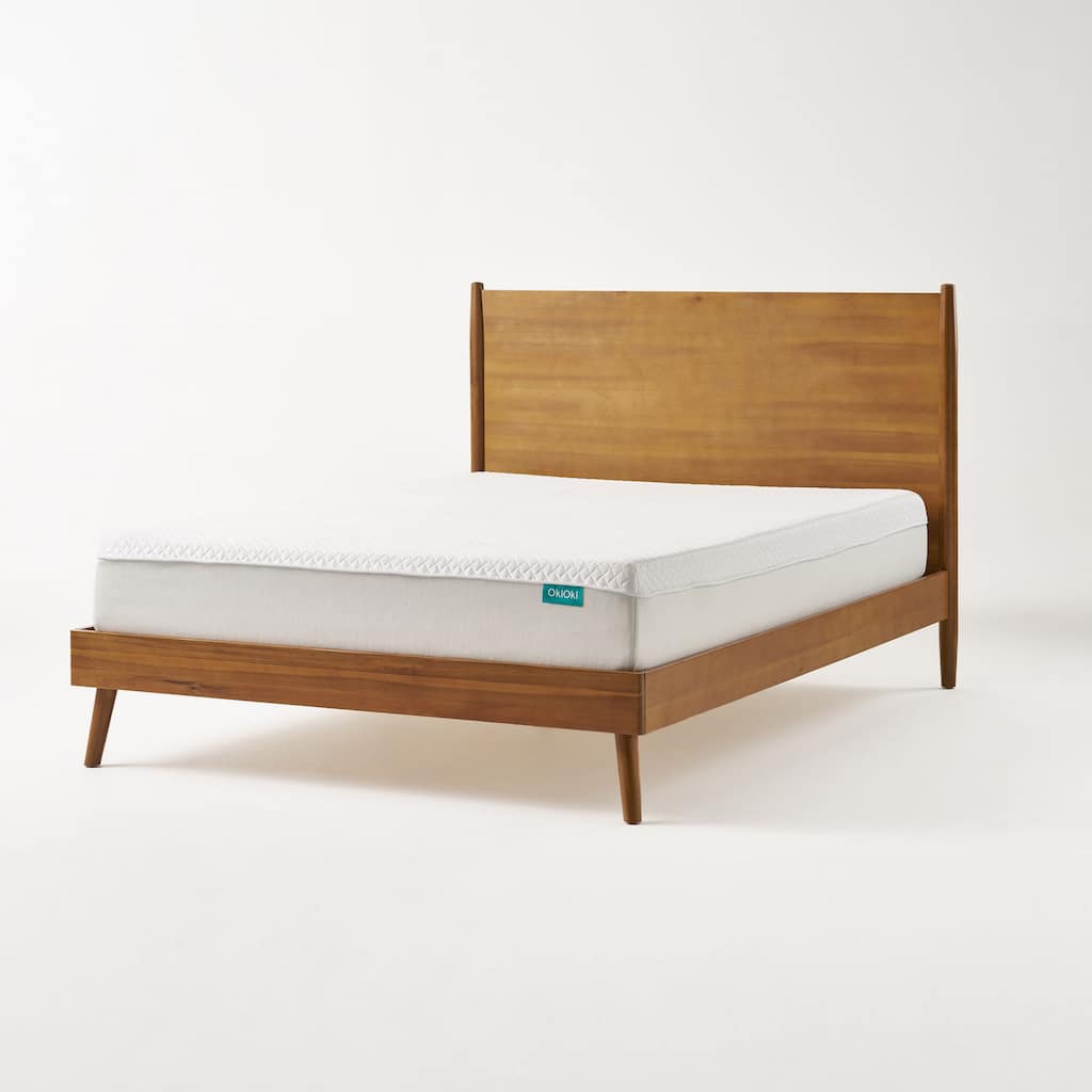 Ozzy California King Bed with Panel Design, Natural Brown Acacia Wood