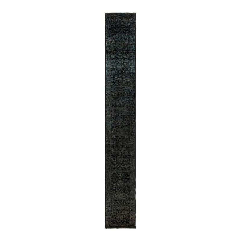 Overton Hand Knotted Wool Vintage Inspired Modern Contemporary Overdyed Brown Runner Rug - 2' 6" x 19' 5"