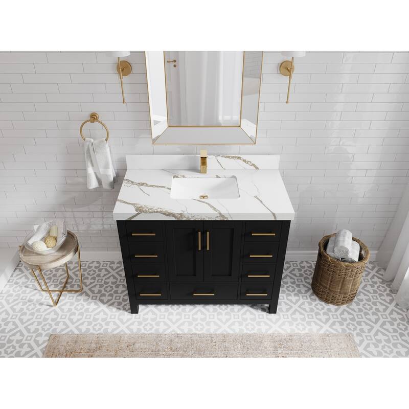 Willow Collections 42 in. W x 22 in. D Malibu Single Sink Bathroom Vanity with Countertop - 2" Calacatta Gold - Black