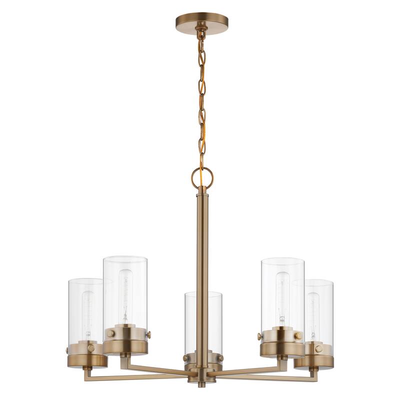 Intersection 5 Light Chandelier Burnished Brass with Clear Glass