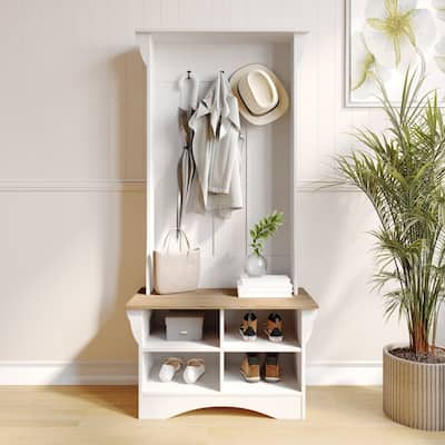 3 Hook Hallway Tree with Divided Under Bench Storage