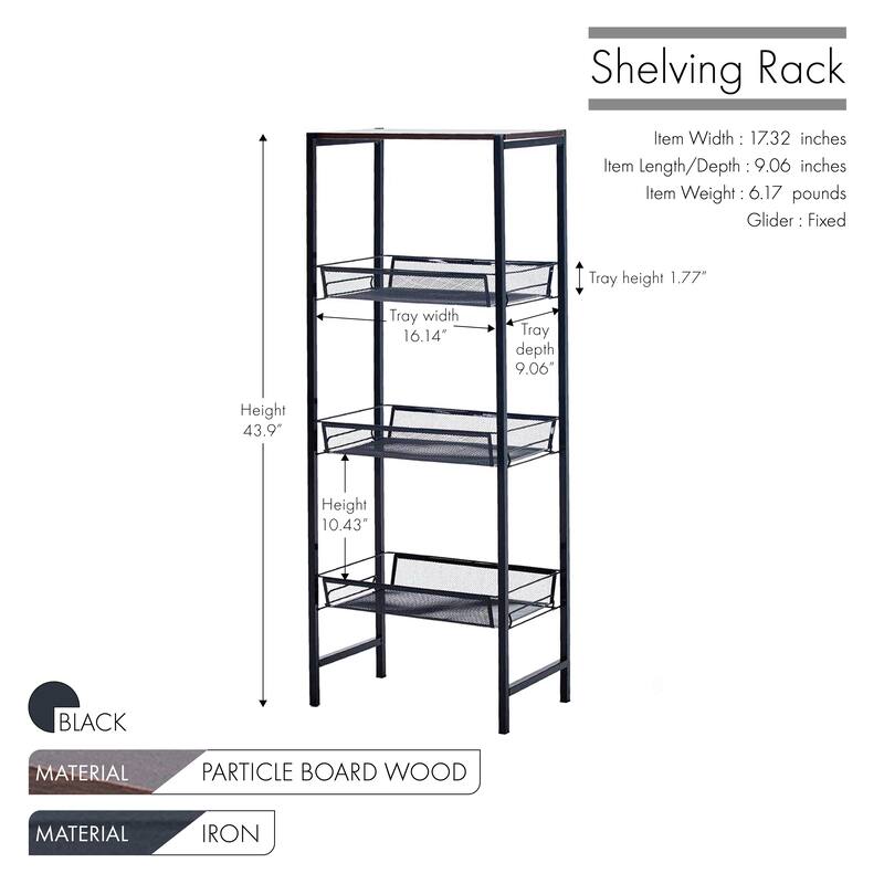 Porthos Home Blake 3-tier Storage Shelves, Mesh Trays And Metal Frame
