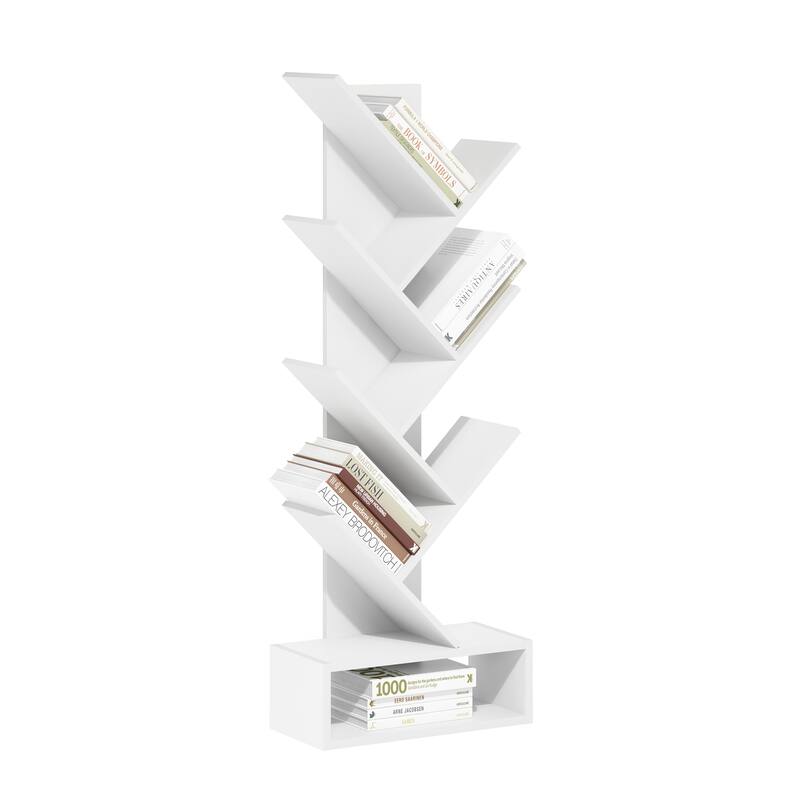 Furinno Tree Bookshelf 7-Tier Floor Standing Tree Bookcase with Bottom Shelf, Amber Pine