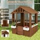 preview thumbnail 8 of 7, Natural White Fir Wood Kids Playhouse with Flowerpot Holders and Large Windows - 47.5" L x 38.5" W x 54" H