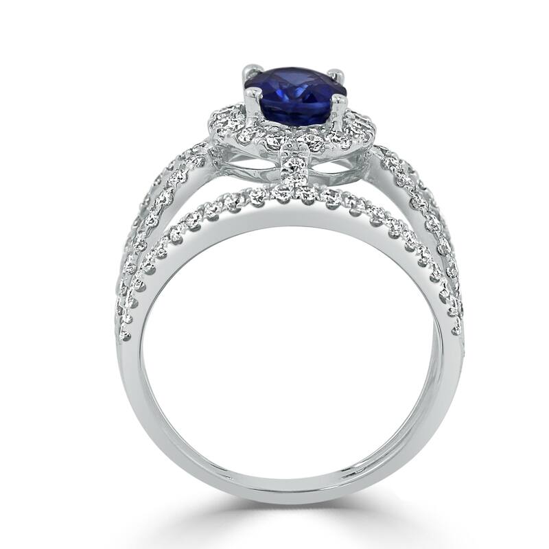 Auriya 18k Gold 1 1/2ct Oval Blue Sapphire and Diamond Ring 1.06ct TDW