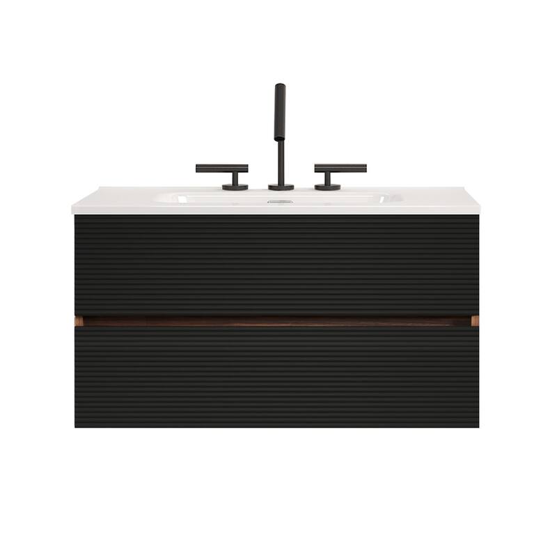 GDFStudio - Gloria Modern Wall-Mounted Floating Bathroom Vanity with Integrated Ceramic Basin & Soft-Close Drawers