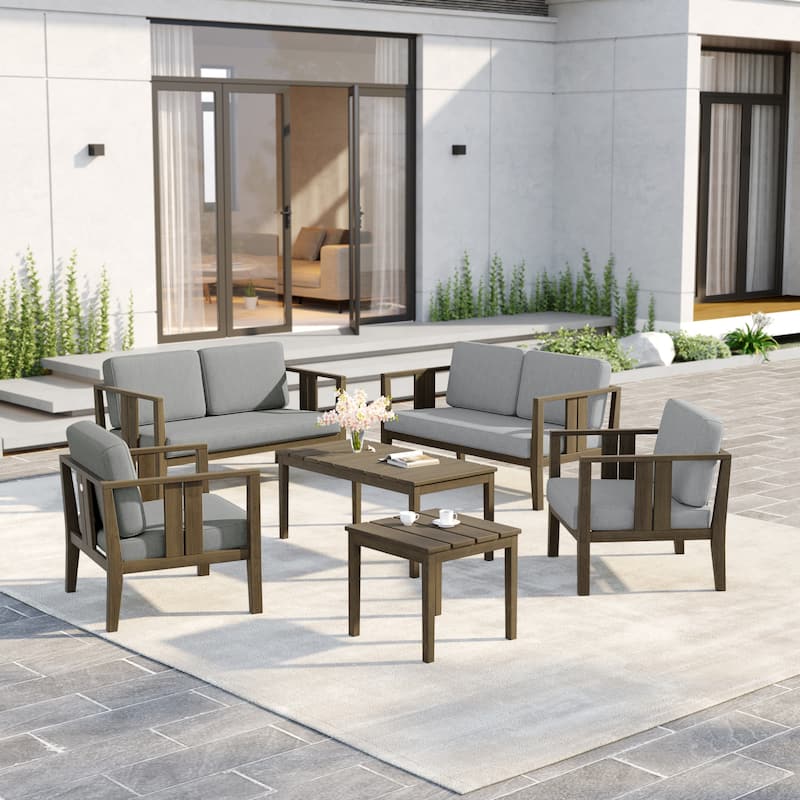 6-Piece Outdoor Furniture Solid Teak Patio Conversation Set with Table