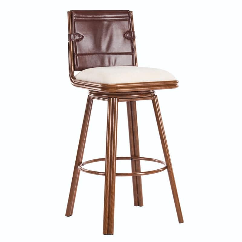 Sibyl Upholstered Swivel Bar Stool Set of 2, Walnut Metal Frame, Beige