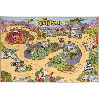 KC Cubs - Flintstones Bedrock Road Map Educational Learning & Game Area Rug Carpet for Kids and Children Bedrooms and Playroom