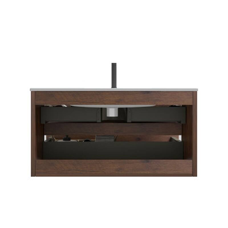 Wall Mount 36" Bathroom Vanity with Ceramic Sink,Large Storage Floating Bathroom Vanity,One-Piece Sink Basin without Drain