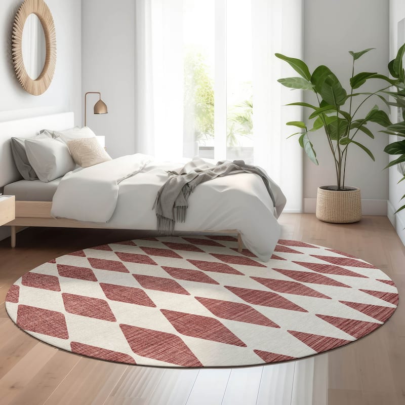Premium Washable Super Soft Modern Diamond Mayfield Rug - Burgundy - 8' x 8' - Round