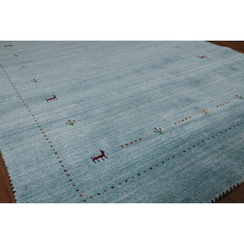 Light Blue Tribal Gabbeh Oriental Area Rug Hand-Knotted Wool Carpet - 5'0" x 7'11" - 5'0" x 7'11" - Blue