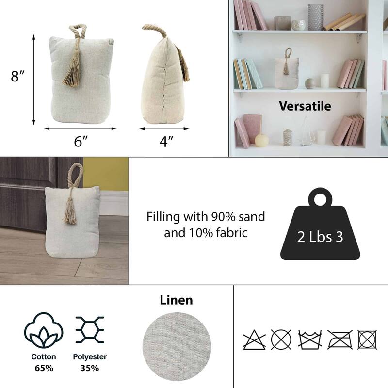 Nature Cotton Bag Door Stop Weighted Floor 2.2 lbs - 6"L x 4.6"W x 8"H