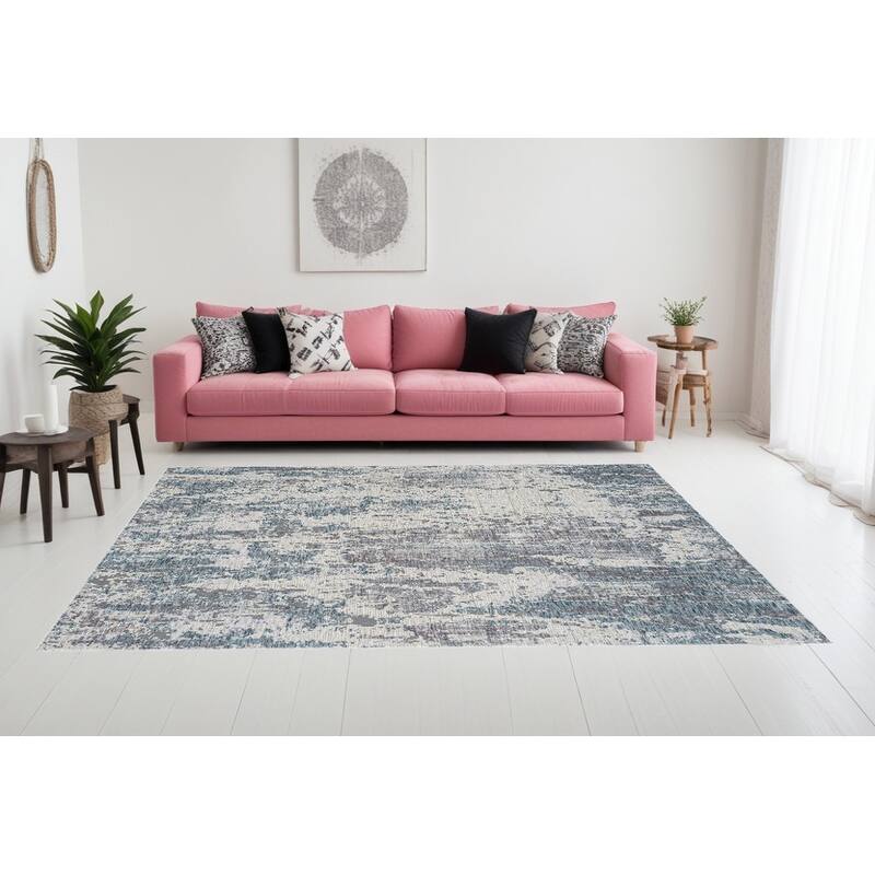 Kiwuw Abstract Modern Woven Area Rug By HomeRoots - 168' X '120' X '0.24 - Gray and Ivory - Rectangle
