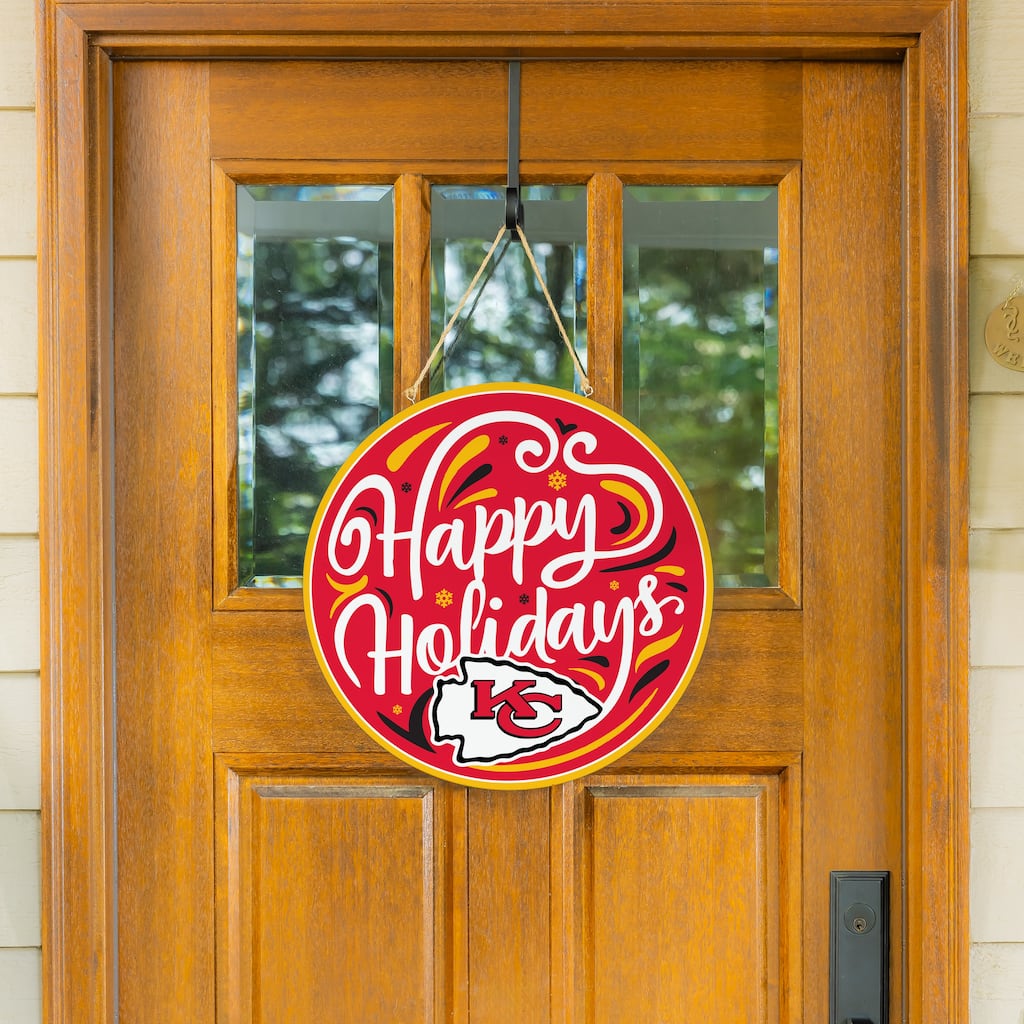 Kansas City Chiefs 18" x 18" Happy Holidays Door Décor Wall Sign - 18" x 18"
