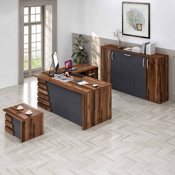 Modern Atlas 3 Piece L Shaped Desk Office Suite Furniture Set 79". Opens flyout.