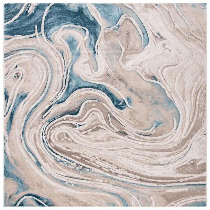 SAFAVIEH Meadow Brighid Modern Abstract Rug - 5' Square - Beige/Blue