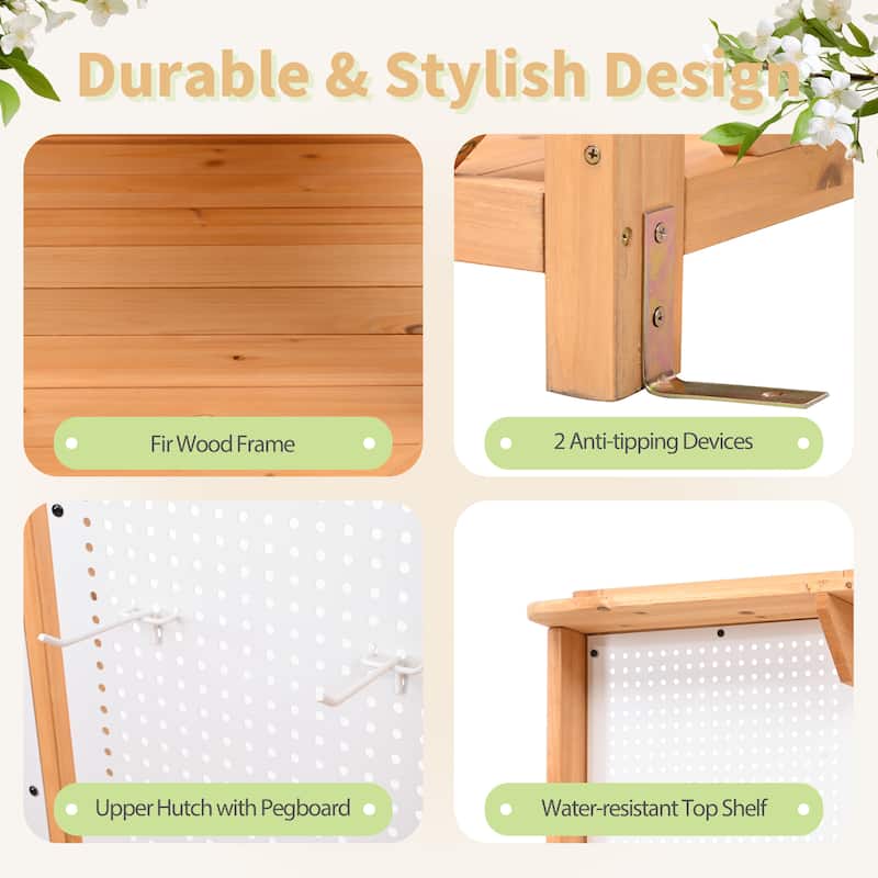 Roomfitters Fir Wood Potting Bench with Hutch, 4 Shelves, storage units, Cabinet & Pegboard Hooks, Outdoor Garden Work Table