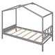 preview thumbnail 11 of 10, Gray Twin Size Wood House Bed with Storage Space and Roof