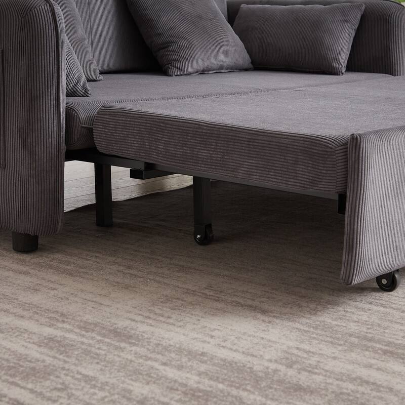 66 Inch Sleeper Sofa Bed Adjustable Sleeper With Pullout Bed 4 Pillows And Side Pockets Soft Convertible