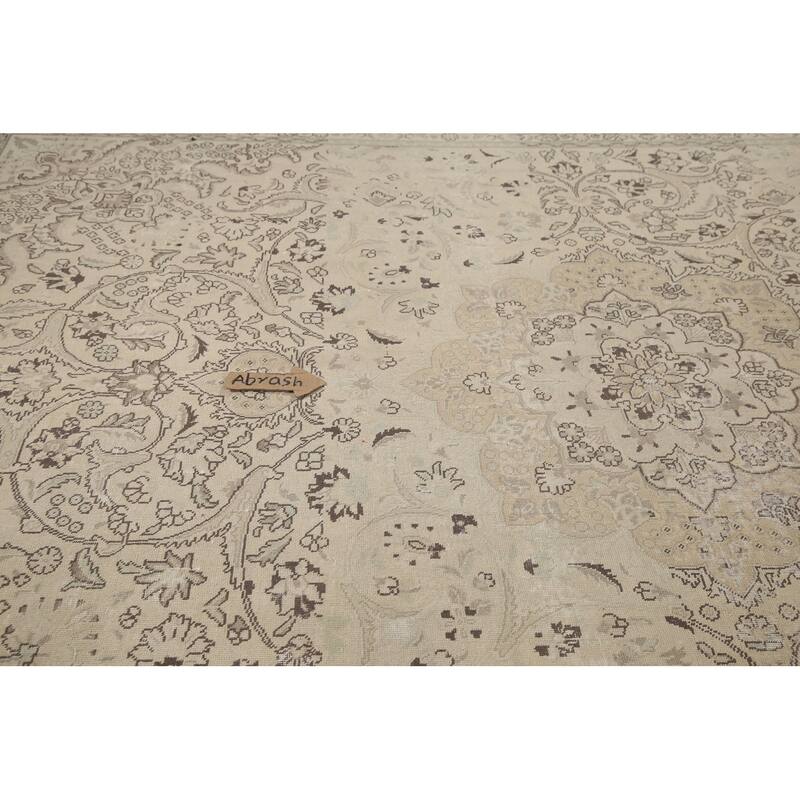 Hand Knotted Oriental 100% Wool Carpet Traditional Floral Beige & Ivories Tabriz Area Rug - 12' 8'' X 9' 9''