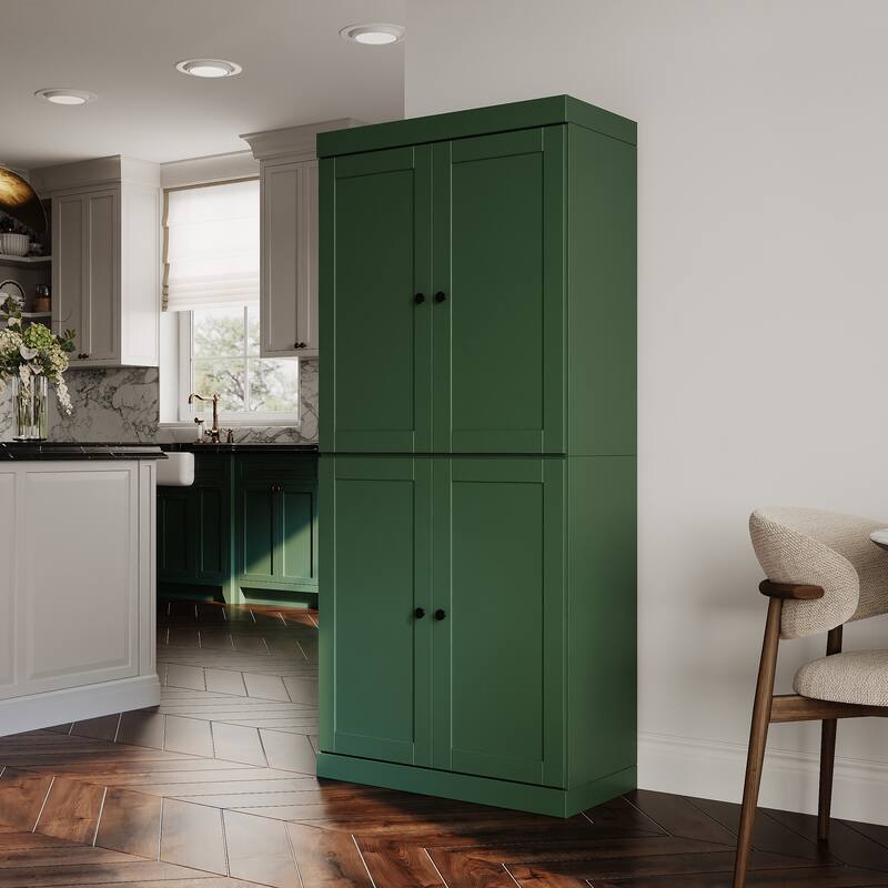 Palace Imports 100% Solid Wood 32" Pantry Cabinet with Shaker Doors and Adjustable Shelves - Green