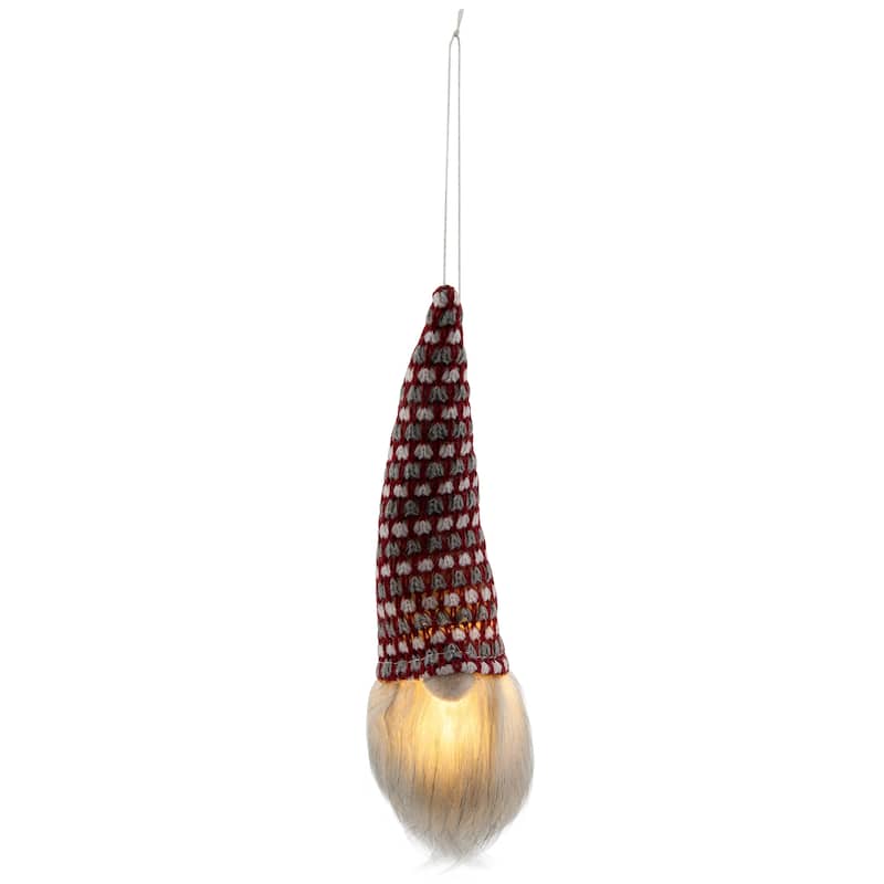 8" Lighted Knit Gnome Head Christmas Ornament