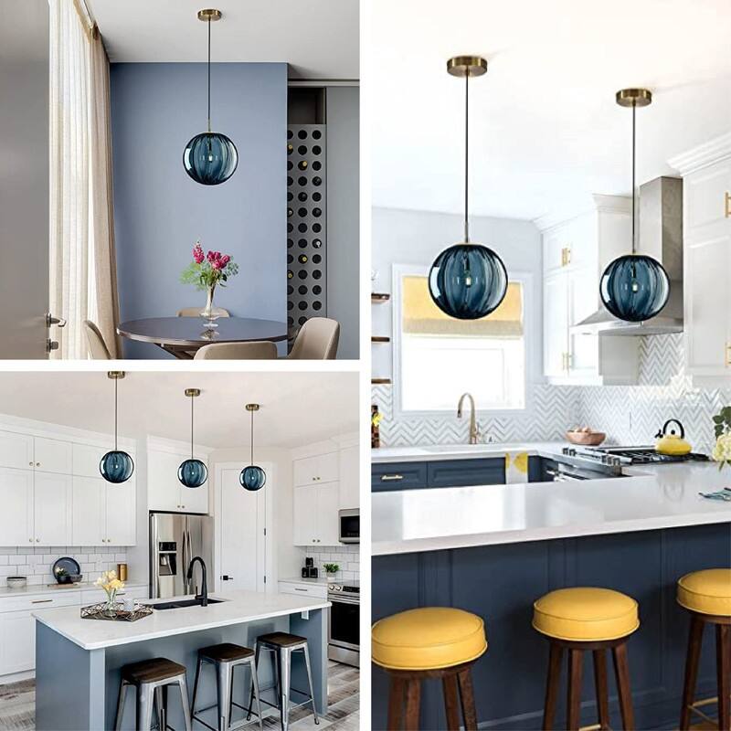1-Light Pendant Light Large Entryway light fixture hanging Blue vintage globe Light