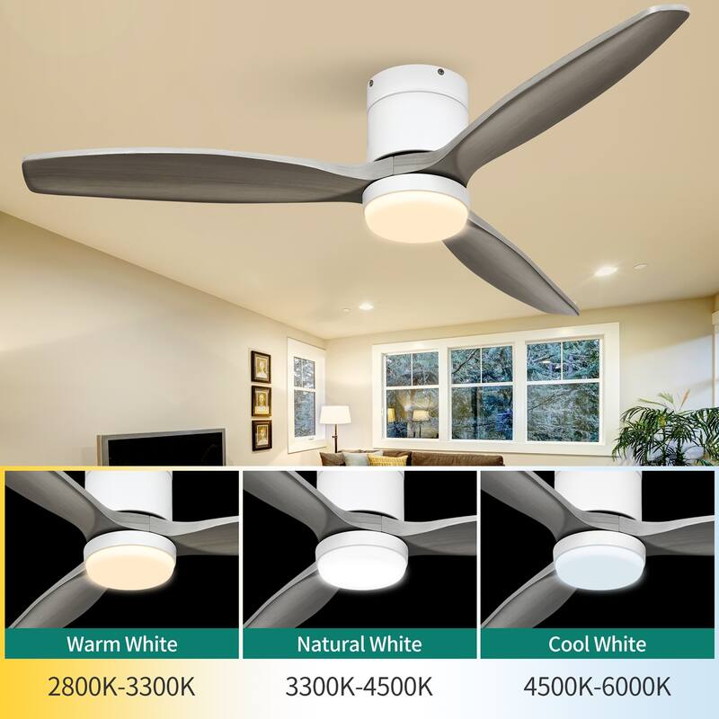 Moasis 52" Low Profile Ceiling Fan with LED Light and Remote Wall Switch 6 Speed Reversible Airflow