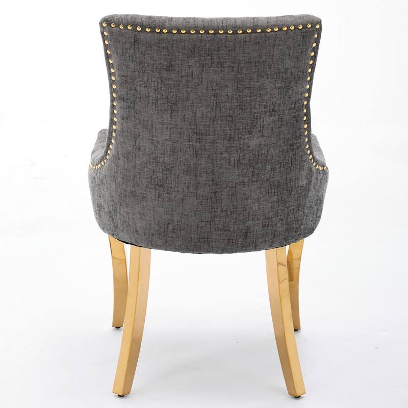 Chenille Dining Chairs with Curved Gold Legs (Set of 2 )