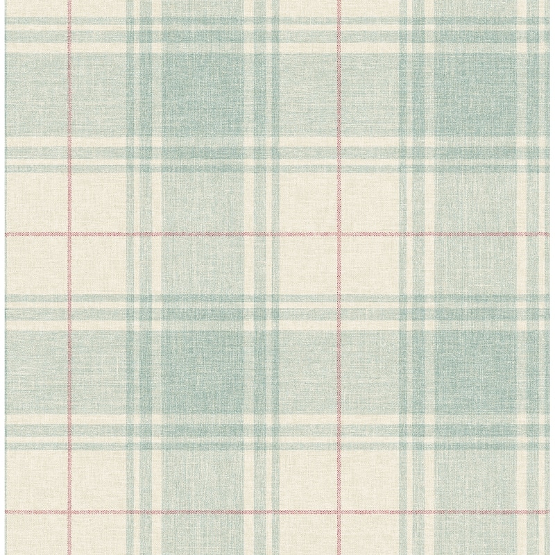 Seabrook Designs Libbie Flannel Plaid Unpasted Wallpaper - 20.5 in. W x 33 ft. L - Mint & Raspberry