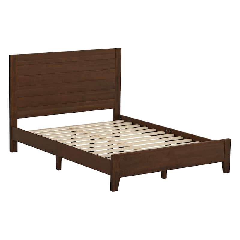 Mid-Century Modern Solid Wood Platform Bed with Headboard Queen/King/Full Size