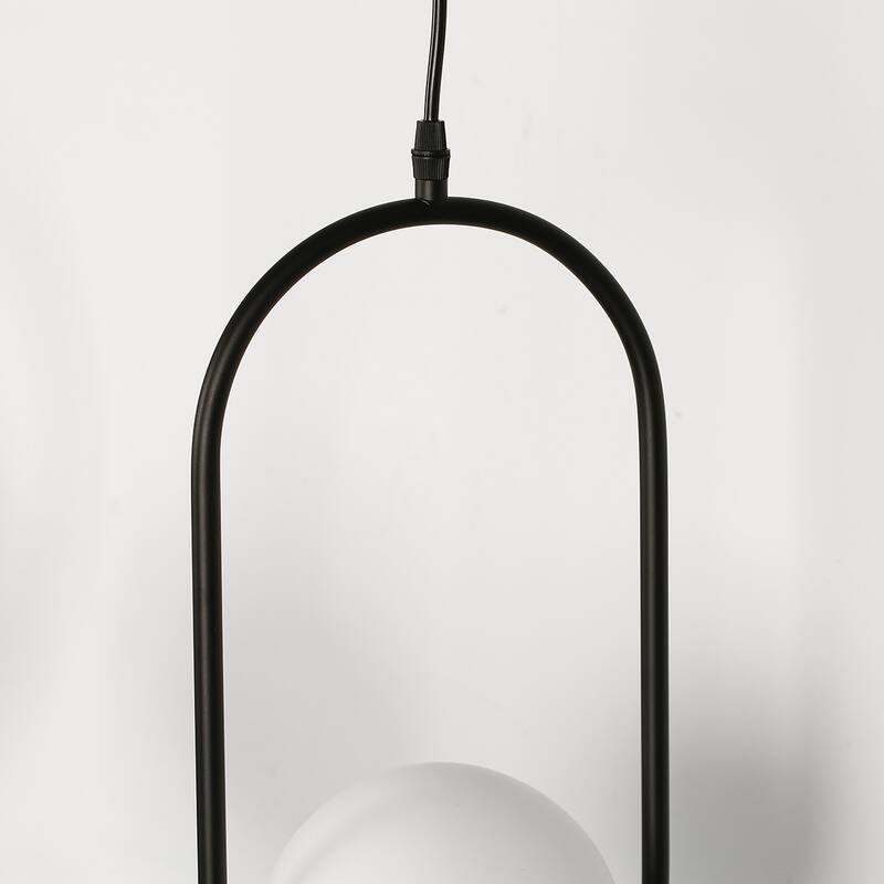 Modern Black Globe Pendant Lighting - 1-Light Hanging Fixture with White Glass Shade for Kitchen, Dining Room, Bedroom