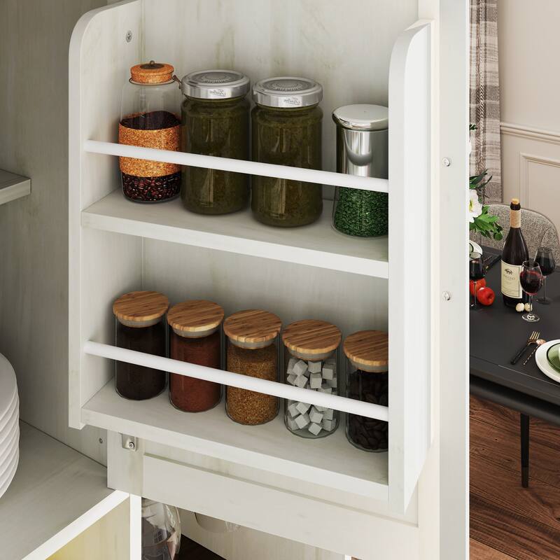 GDFStudio - Elsie 71" Farmhouse Kitchen Pantry Sideboard with Hutch, Drawer, Glass Holder & Charging Station