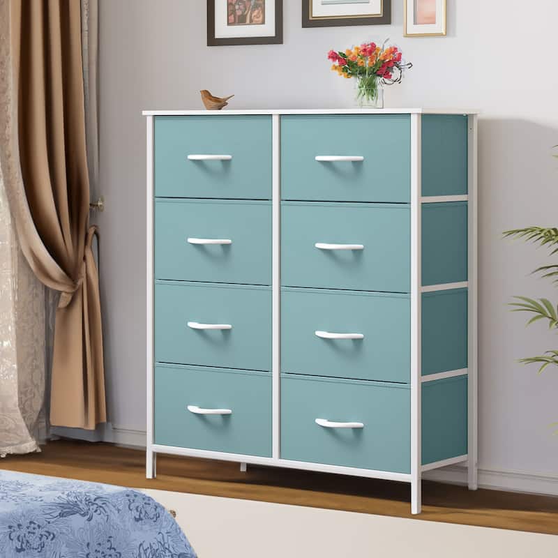 Modern 8-drawers Vertical Fabric Dresser Bedroom Storage Tower - Solid Green