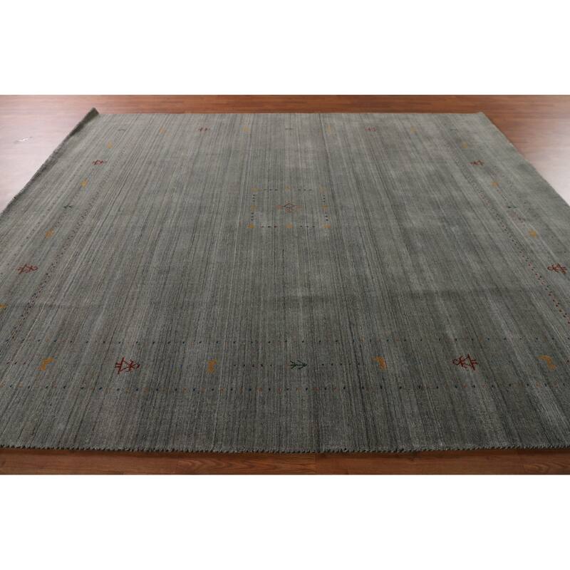 Gray & Green Gabbeh Indian Area Rug Handmade Wool Carpet - 8'3" x 9'10"