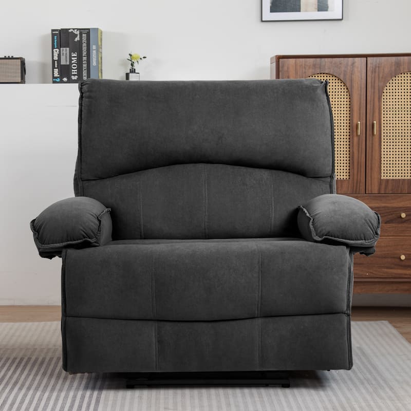 Velvet Upholstered Manual Recliner Chair Sofa with Storage Pocket - Black
