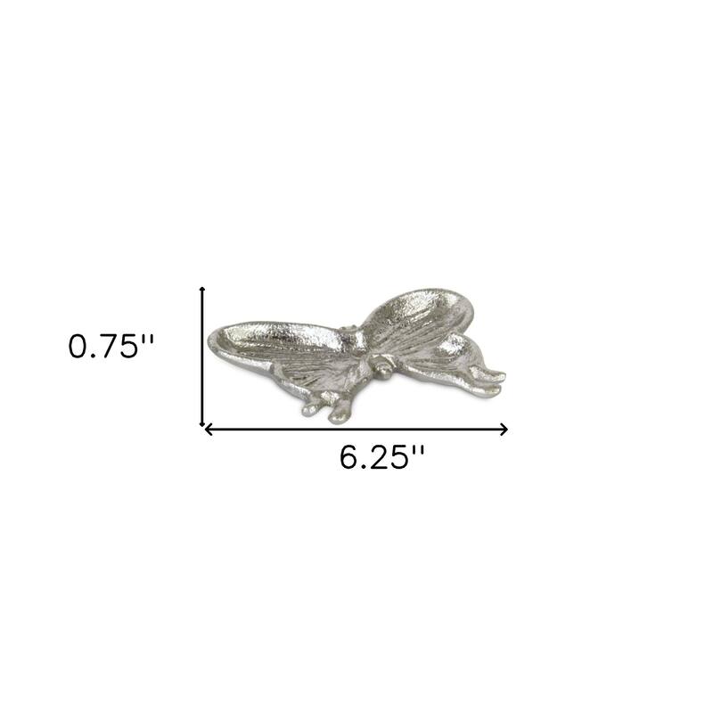 HomeRoots 6" Silver Cast Iron Butterfly Handmade Trinket Tray