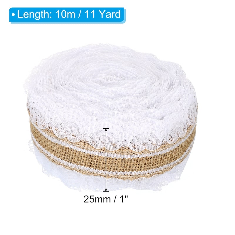 1" Wide Burlap Fabric Ribbon Jute Lace Crafts Roll Floral Sided - 11 Yards