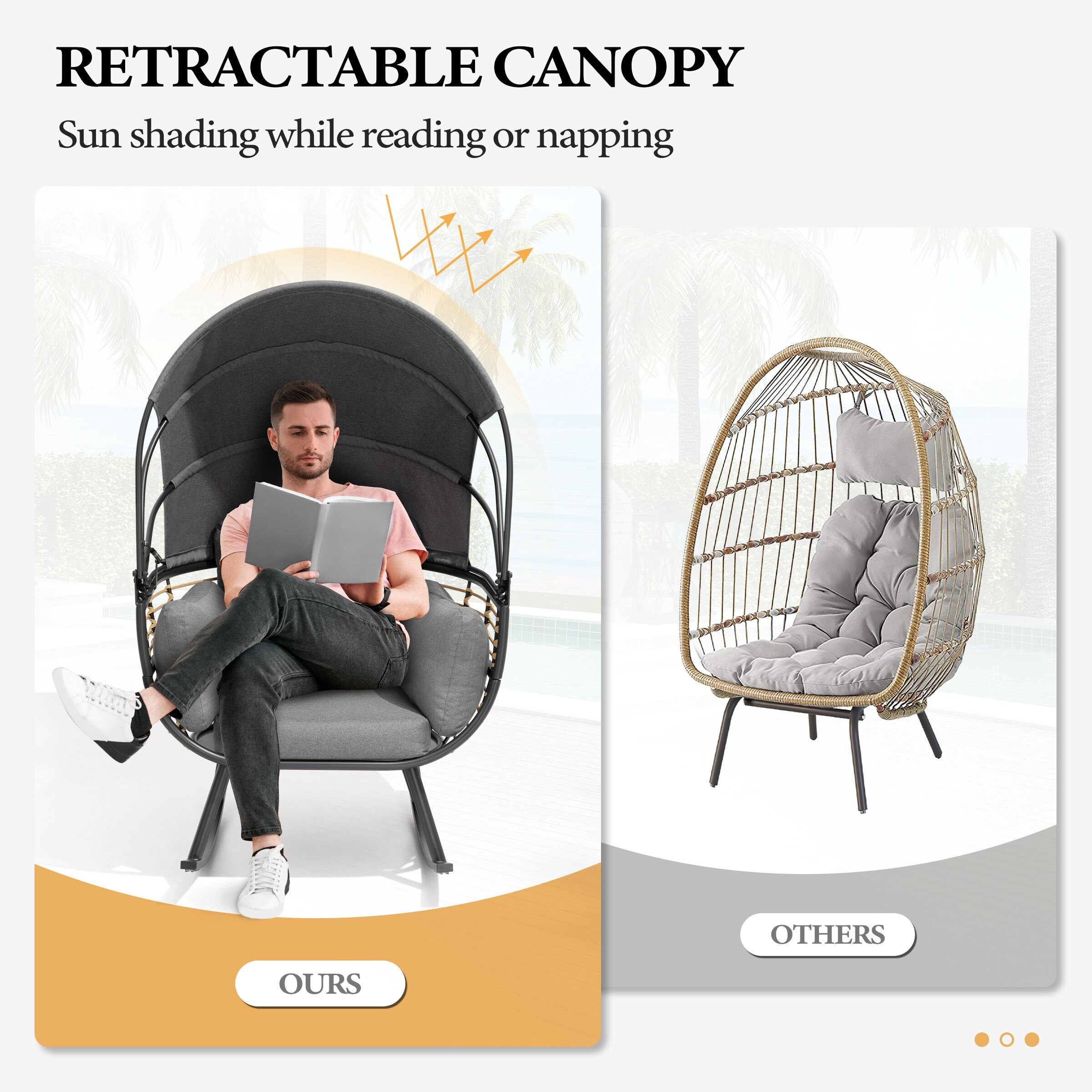 Outdoor Indoor Cushioned Egg Chair Metal Frame PE Rattan Wicker
