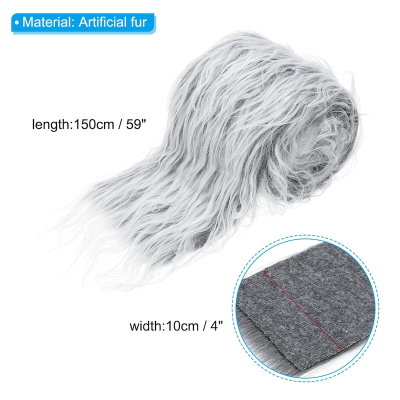 59" x 4" Plush Faux Fur Fabric Precut Strips Faux Fur Ribbon - Grey