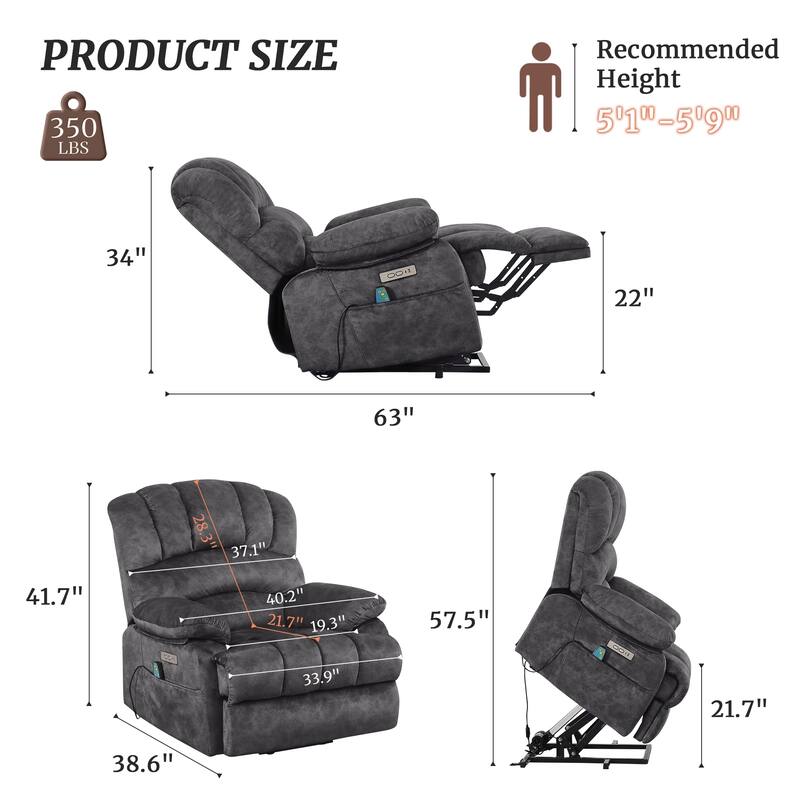 Electric Recliner Chair Lift Recliner with Heat and Massage for Adults Set of 2